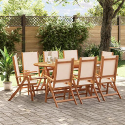 Berkfield 9 Piece Garden Dining Set Solid Wood Acacia And Textilene - thumbnail 1