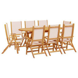 Berkfield 9 Piece Garden Dining Set Solid Wood Acacia And Textilene - thumbnail 2