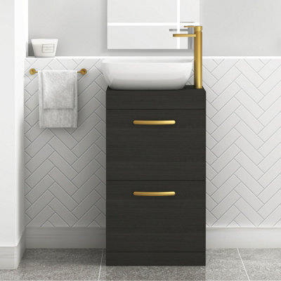 Royal Bathrooms 500mm Floor Standing Vanity Unit 2 Drawer Hale Black & Countertop Basin - Elva With Brushed Brass Handle - image 1