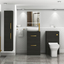 Royal Bathrooms 500mm Floor Standing Vanity Unit 2 Drawer Hale Black & Countertop Basin - Elva With Brushed Brass Handle - thumbnail 2