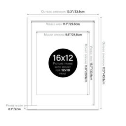 "16X12"" White Frame With Mount For 12X10"" Pictures 20mm Thin Edge Portrait And Landscape Display With Wall Hooks" - thumbnail 2