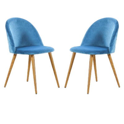 Life Interiors Set Of 2 Blue Lucia Ergonomic Velvet Dining Chairs With Wooden Legs, Modern Upholstered Accent Chair - image 1