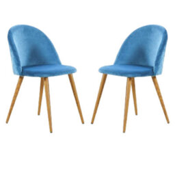 Life Interiors Set Of 2 Blue Lucia Ergonomic Velvet Dining Chairs With Wooden Legs, Modern Upholstered Accent Chair - thumbnail 1
