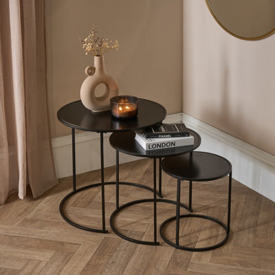 Ohs Manhattan Round Nesting Side Coffee Table With Metal Frame - Black - image 1