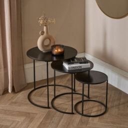 Ohs Manhattan Round Nesting Side Coffee Table With Metal Frame - Black - thumbnail 1