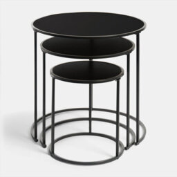 Ohs Manhattan Round Nesting Side Coffee Table With Metal Frame - Black - thumbnail 4