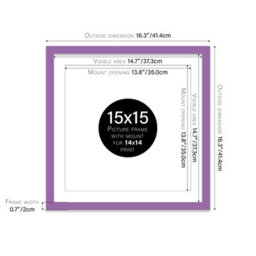 "15X15"" Purple Picture Frame - 15X15"" Square Frame With 14X14"" Mount For 15X15""/14X14"" Pictures Moderrn Style Thin Edge, 1 Pack" - thumbnail 2
