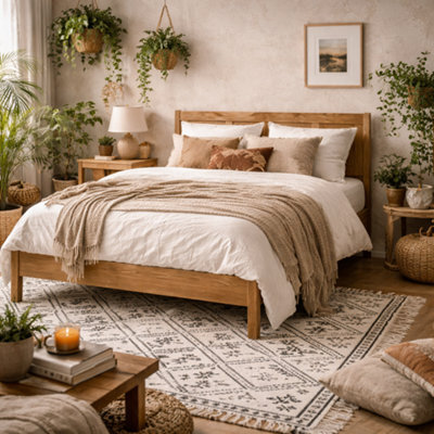 Wyld Haus Dungarvan 5Ft King Size Natural Wood Bed With Chevron Headboard - image 1