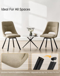 Longtoo Dining Chairs Set Of 6, 360 Degrees Swivel Kitchen Chairs, Ergonomic Upholstered Chair With Metal Legs, Khaki - thumbnail 5