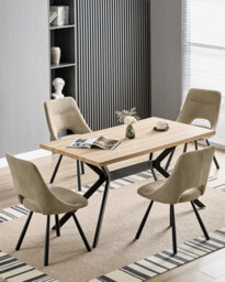 Longtoo Dining Chairs Set Of 6, 360 Degrees Swivel Kitchen Chairs, Ergonomic Upholstered Chair With Metal Legs, Khaki - thumbnail 2