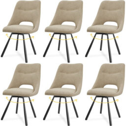 Longtoo Dining Chairs Set Of 6, 360 Degrees Swivel Kitchen Chairs, Ergonomic Upholstered Chair With Metal Legs, Khaki - thumbnail 1