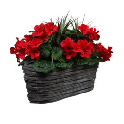 GreenBrokers Artificial Red Geranium Flowers & Lemon Grass In Rounded 40Cm Rectangle Grey Wash Willow Basket - Faux Silk - thumbnail 6