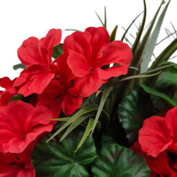 GreenBrokers Artificial Red Geranium Flowers & Lemon Grass In Rounded 40Cm Rectangle Grey Wash Willow Basket - Faux Silk - thumbnail 5