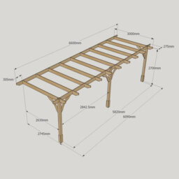 Rutland County Garden Furniture Wall Mounted Premium Pergola 3 Posts - Wood - L300 X W660 X H270 Cm - Rustic Brown - thumbnail 6