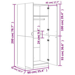 Vidaxl Wardrobe Sonoma Oak 90X52X200 Cm Engineered Wood - thumbnail 9
