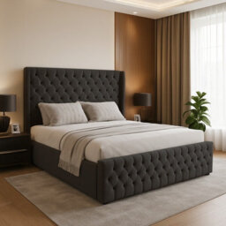 Slumbre Chesterfield Winged Plush Velvet Ottoman Storage Bed, With Footboard - 5Ft Kingsize - Grey