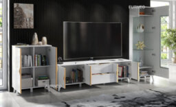 Furneo High Gloss & Matt White Living Room Set Tv Stand Display Cabinet Sideboard Azzurro 10/12/14 White Led Lights - thumbnail 2