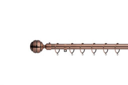 Lister Cartwright 28mm Antique Copper Extendable Metal Curtain Pole Set Rings With Ribbed Ball Finial (120 - 210 Cm) - thumbnail 2