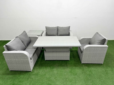Fimous High Back Poly Rattan Garden Furniture Set Reclining Chair Loveseat Sofa Indoor Outdoor Set Side Table Light Grey - image 1