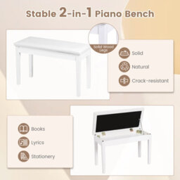 Costway 75Cm Pu Leather Piano Bench Double Duet Seat Padded Vanity Stool W/ Storage - thumbnail 6