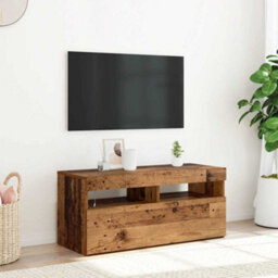 Berkfield Modern Tv Cabinet With Led Lights Old Wood 90X35X40 Cm Engineered Wood - thumbnail 2