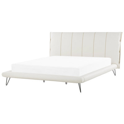 Beliani Bed Faux Leather Betin 180 X 200 Cm (Eu Super King) Light Beige - image 1
