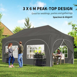 Outsunny 3 X 6M Pop Up Gazebo With Sides, Peak Top Garden Party Tent Marquee - thumbnail 4