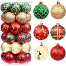 CLEFFNS 30Pcs Christmas Balls Ornaments, Red Green And Gold Ball Ornaments, Christmas Tree Decorations Hanging Christmas Ornaments - thumbnail 1