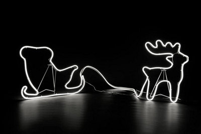 Shatchi Reindeer With Sleigh Neon Effect Rope Light Silhouette Double Side 90 Cool White Leds - image 1