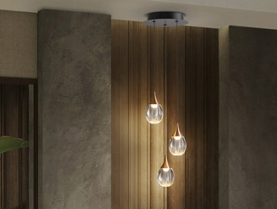 Luminosa Lighting Luminosa Corina Cluster Pendant Ceiling 3 Light Black, Copper Led 3000K - Uk Stock - image 1
