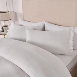 Ohs Frill Edge Duvet Cover Set Microfibre Quilt Decor Bedding, White - King - thumbnail 1