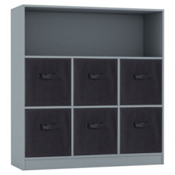 Urbn-Living Urbnliving Height 94Cm Wooden Wide Grey 7 Cube Bookcase With Black 6 Drawers Baskets Storage Unit Shelves - thumbnail 1