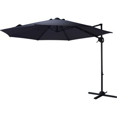 Jack Stonehouse Jsh 3M Roma Garden Parasol Dark Grey Outdoor 180G Polyester Patio Decking Terrace Umbrella Shade With Hand Crank - image 1