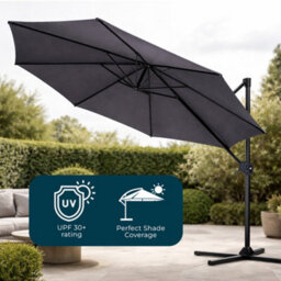 Jack Stonehouse Jsh 3M Roma Garden Parasol Dark Grey Outdoor 180G Polyester Patio Decking Terrace Umbrella Shade With Hand Crank - thumbnail 3