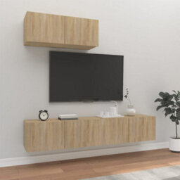 Berkfield 3 Piece Tv Cabinet Set Sonoma Oak Engineered Wood - thumbnail 1