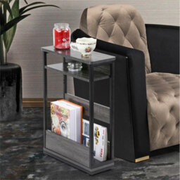 Grey  Modern 3 Tier Narrow Side Table With Storage Shelf Slim End Table Sofa - thumbnail 5