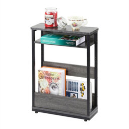 Grey  Modern 3 Tier Narrow Side Table With Storage Shelf Slim End Table Sofa