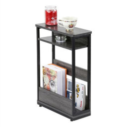 Grey  Modern 3 Tier Narrow Side Table With Storage Shelf Slim End Table Sofa - thumbnail 2