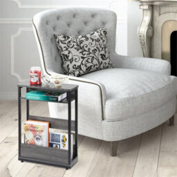 Grey  Modern 3 Tier Narrow Side Table With Storage Shelf Slim End Table Sofa - thumbnail 3