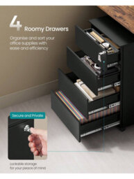 Songmics Mobile File Cabinet,lockable,with 4 Drawers,hold Documents,for Office,home,39 X 45 X 69.3 Cm,ink Black ,cloud White - thumbnail 2