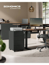 Songmics Mobile File Cabinet,lockable,with 4 Drawers,hold Documents,for Office,home,39 X 45 X 69.3 Cm,ink Black ,cloud White