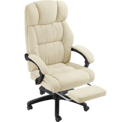 Tectake Office Chair Gillian With Folding Footrest, 360 Swivel, Padding And Velour Cover - Beige - image 1