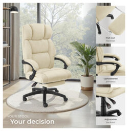Tectake Office Chair Gillian With Folding Footrest, 360 Swivel, Padding And Velour Cover - Beige - thumbnail 7