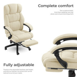Tectake Office Chair Gillian With Folding Footrest, 360 Swivel, Padding And Velour Cover - Beige - thumbnail 3