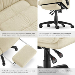 Tectake Office Chair Gillian With Folding Footrest, 360 Swivel, Padding And Velour Cover - Beige - thumbnail 5