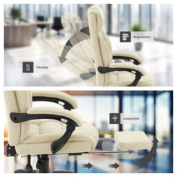 Tectake Office Chair Gillian With Folding Footrest, 360 Swivel, Padding And Velour Cover - Beige - thumbnail 8