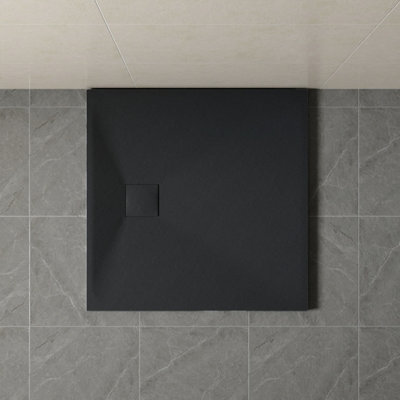 Sundaze 800 X 800mm Smc Black Square Slate Effect Bathroom Shower Tray - image 1