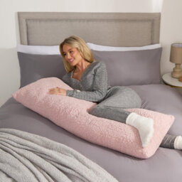 OHS Long Bolster Pillow Teddy Fleece Body Neck Pregnancy Support Cushion