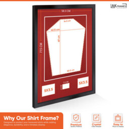"AK Frames 77.5X58.5Cm Matte Black Shirt Frame With Crimson Mount -49X42.5Cm Shirt Window -5X.3.5"" Photos - 7.5X4.5Cm Name Plate" - thumbnail 3