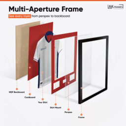 "AK Frames 77.5X58.5Cm Matte Black Shirt Frame With Crimson Mount -49X42.5Cm Shirt Window -5X.3.5"" Photos - 7.5X4.5Cm Name Plate" - thumbnail 5